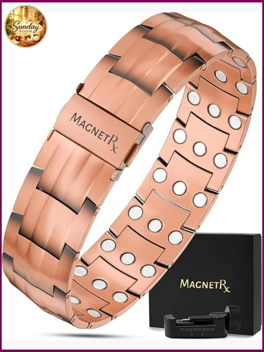 3X Strength Magnetic Copper Bracelet for Men Fold-Over Clasp Adjustable